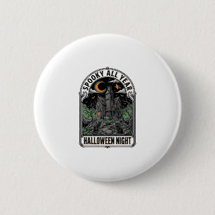 Badge Rond 5 Cm Chemise Maison Hantée Halloween Sorcière Vintage_1