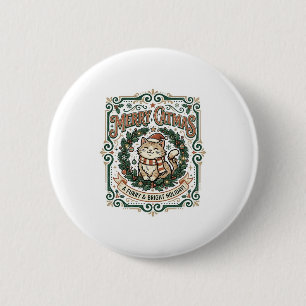 Badge Rond 5 Cm Chemise Merry Catmas Chat Noël Vintage Vector Art