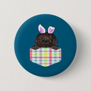 Badge Rond 5 Cm Chemise Pâques Carreaux Terre-Neuve Lapin Chien