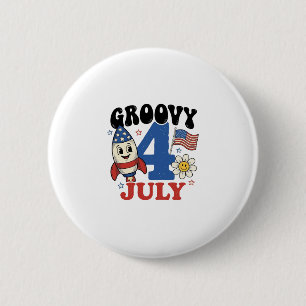 Badge Rond 5 Cm Chemise patriotique de fusée Groovy 4 juillet Desi