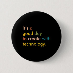 Badge Rond 5 Cm Chemise Prof de Technologie Rétro, Prof de Technol