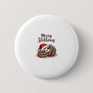 Badge Rond 5 Cm Chemise T Slothmas Noël Pyjama de Noël pour paress
