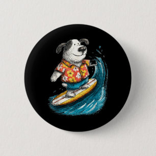 Badge Rond 5 Cm Chemise tropicale aloha Surfing Dog Wave Rider