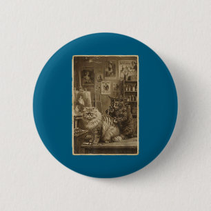 Badge Rond 5 Cm Chemise Vintage Sépia Chat Artiste Tatouage