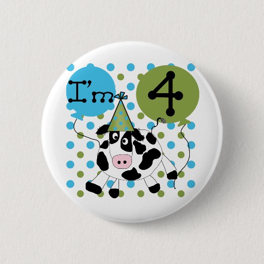 Badge Rond 5 Cm Chemises et cadeaux Blue Cow 4th Birthday (Devant)