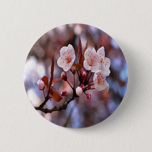 Badge Rond 5 Cm Cherry Blossom Cluster With A Pink and Blue