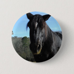 Badge Rond 5 Cm Cheval à bascule noir secouru