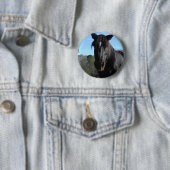 Badge Rond 5 Cm Cheval à bascule noir secouru (En situation)