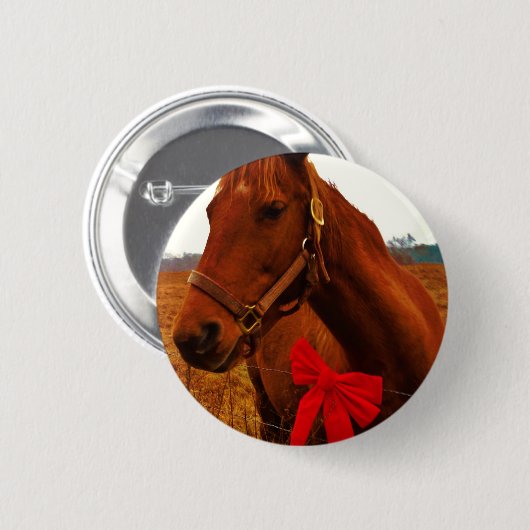 Badge Rond 5 Cm Cheval avec Bow rouge (Devant & derrière)
