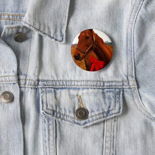 Badge Rond 5 Cm Cheval avec Bow rouge (En situation)