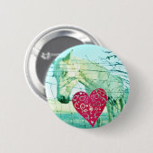 Badge Rond 5 Cm Cheval Blanc Coeur Rouge Saint Valentin (Devant & derrière)