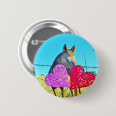 Badge Rond 5 Cm Cheval blanc et Brown Valentine Coeurs (Devant & derrière)