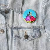 Badge Rond 5 Cm Cheval blanc et Brown Valentine Coeurs (En situation)