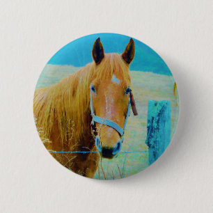 Badge Rond 5 Cm Cheval bleu Denim teinté