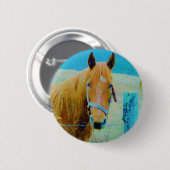 Badge Rond 5 Cm Cheval bleu Denim teinté (Devant & derrière)