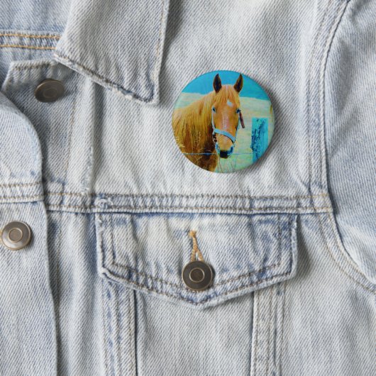 Badge Rond 5 Cm Cheval bleu Denim teinté (En situation)
