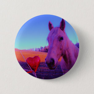 Badge Rond 5 Cm Cheval Brown et Coeur Rouge
