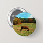 Badge Rond 5 Cm Cheval Brown rouge, ciel bleu Turquoise (Devant & derrière)