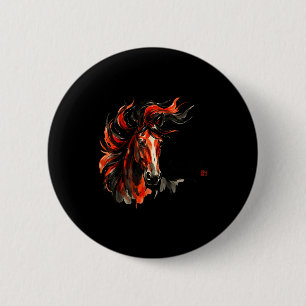 Badge Rond 5 Cm Cheval Chinois Nouvel An 2026 Œuvre d'Art