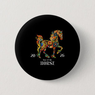 Badge Rond 5 Cm Cheval coloré art aquarelle graphique année du