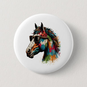 Badge Rond 5 Cm Cheval coloré occidental Vintage rétro