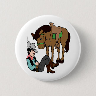 Badge Rond 5 Cm Cheval Cowboy Siesta Repose Lazy Day