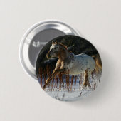 Badge Rond 5 Cm Cheval d'Appaloosa fonctionnant dans la neige (Devant & derrière)