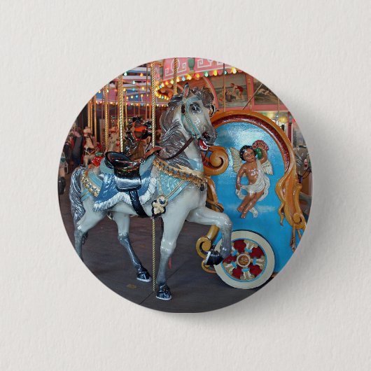 Badge Rond 5 Cm Cheval de carrousel avec l'ange ! (Devant)