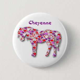 Badge Rond 5 Cm Cheval de coeur personnalisé rose - Bouton