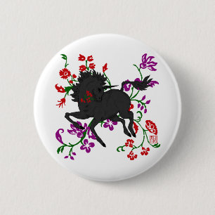 Badge Rond 5 Cm Cheval de licorne de noir d'imaginaire de Goth en