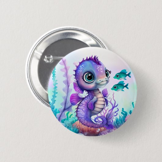 Badge Rond 5 Cm Cheval de mer pourpre (Devant & derrière)