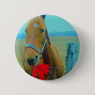 Badge Rond 5 Cm Cheval de Noël rétro