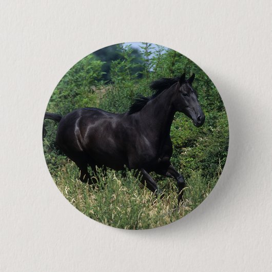 Badge Rond 5 Cm Cheval de pur sang fonctionnant dans l'herbe (Devant)