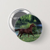 Badge Rond 5 Cm Cheval de pur sang se tenant en fleurs (Devant & derrière)