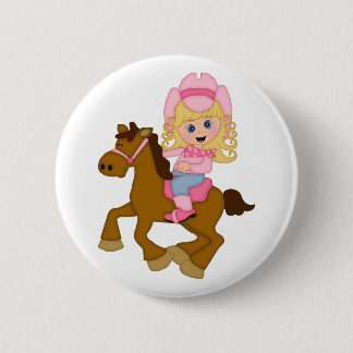 Badge Rond 5 Cm Cheval d'équitation de cow-girl (rose)