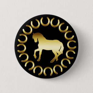 BADGE ROND 5 CM CHEVAL D'OR