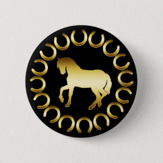 BADGE ROND 5 CM CHEVAL D'OR