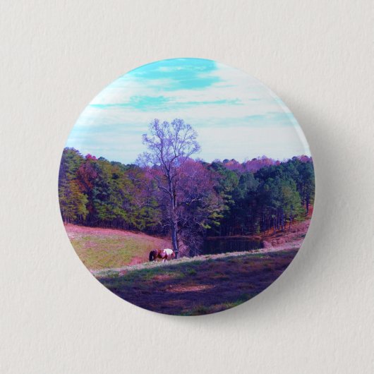 Badge Rond 5 Cm Cheval éloigné dans un champ violet (Devant)
