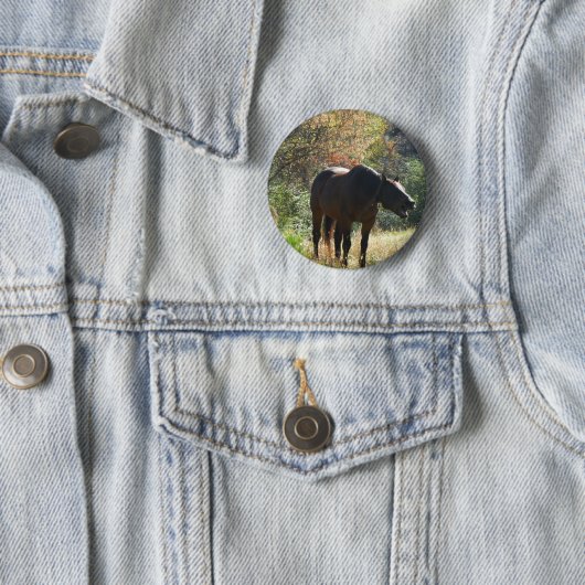 Badge Rond 5 Cm Cheval en automne (En situation)