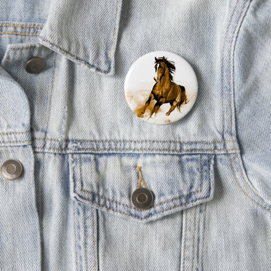 Badge Rond 5 Cm Cheval en course (En situation)