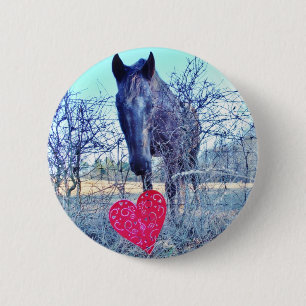 Badge Rond 5 Cm Cheval et Cœur