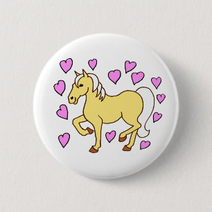 Badge Rond 5 Cm Cheval et Coeurs roses