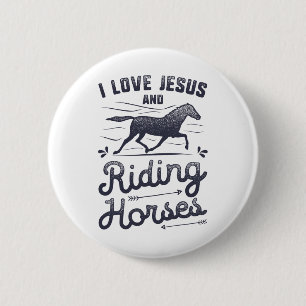 Badge Rond 5 Cm Cheval Fille J'Aime Jésus Et Équitation Cheval équ