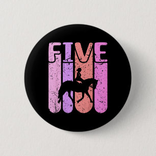 Badge Rond 5 Cm Cheval Girl 5e anniversaire Équitation