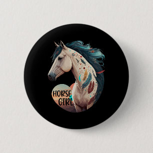Badge Rond 5 Cm Cheval Girl Bohème équestre Portrait Horseback