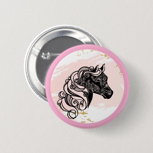 Badge Rond 5 Cm Cheval Mandala (Devant & derrière)