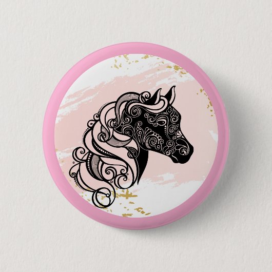Badge Rond 5 Cm Cheval Mandala Entendu (Devant)