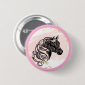 Badge Rond 5 Cm Cheval Mandala Entendu (Devant & derrière)