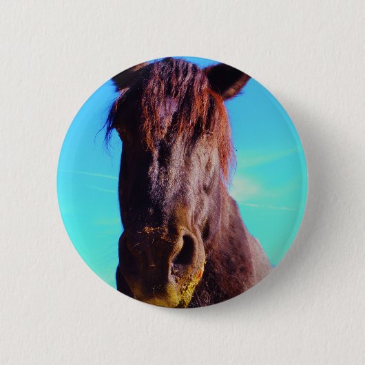 Badge Rond 5 Cm Cheval pourpre avec Bouche verte (Devant)