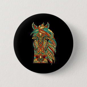Badge Rond 5 Cm Cheval Tribal Design - Cheval Amoureux des animaux